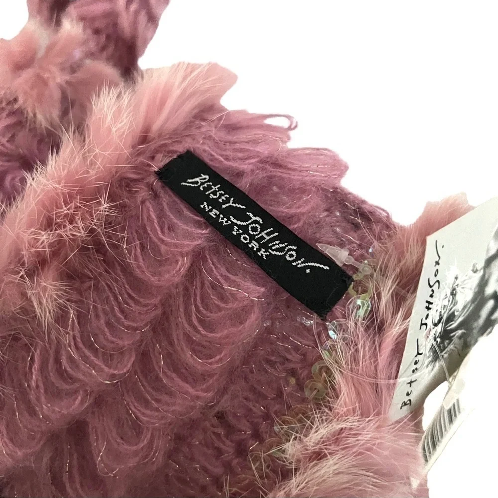 Betsey Johnson Pink Feather Sequin Fringe Knit Scarf NWT